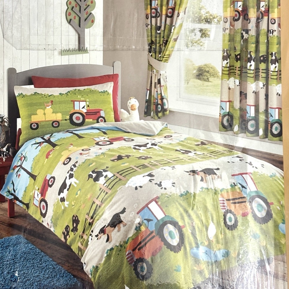 Kids Club Farmyard Tractor Farm Animal Twin Duvet Cover Pillowcase Sham Set New